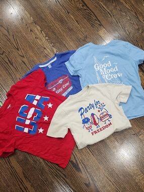Kids Short Sleeve Tee - Red, Light Blue & Cream Patriotic Pack Boys Size 8 (S)